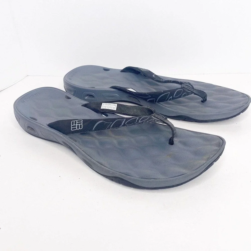 Columbia Sz 11 Womens Flip Flops Thong Omni Grip Techlite Black Water Sandal